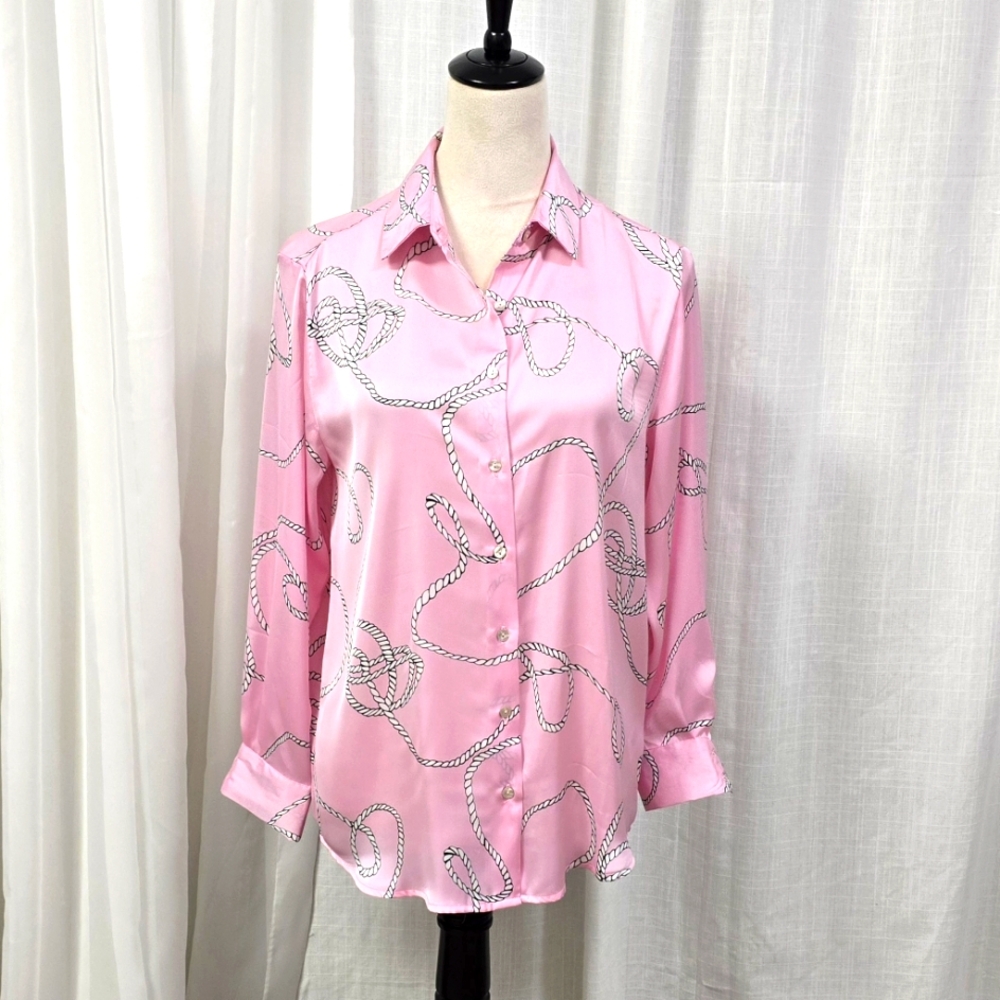 2/$30 Chelsea‎ & Theodore Satin Womens Top Size PM Nautical Rope Design